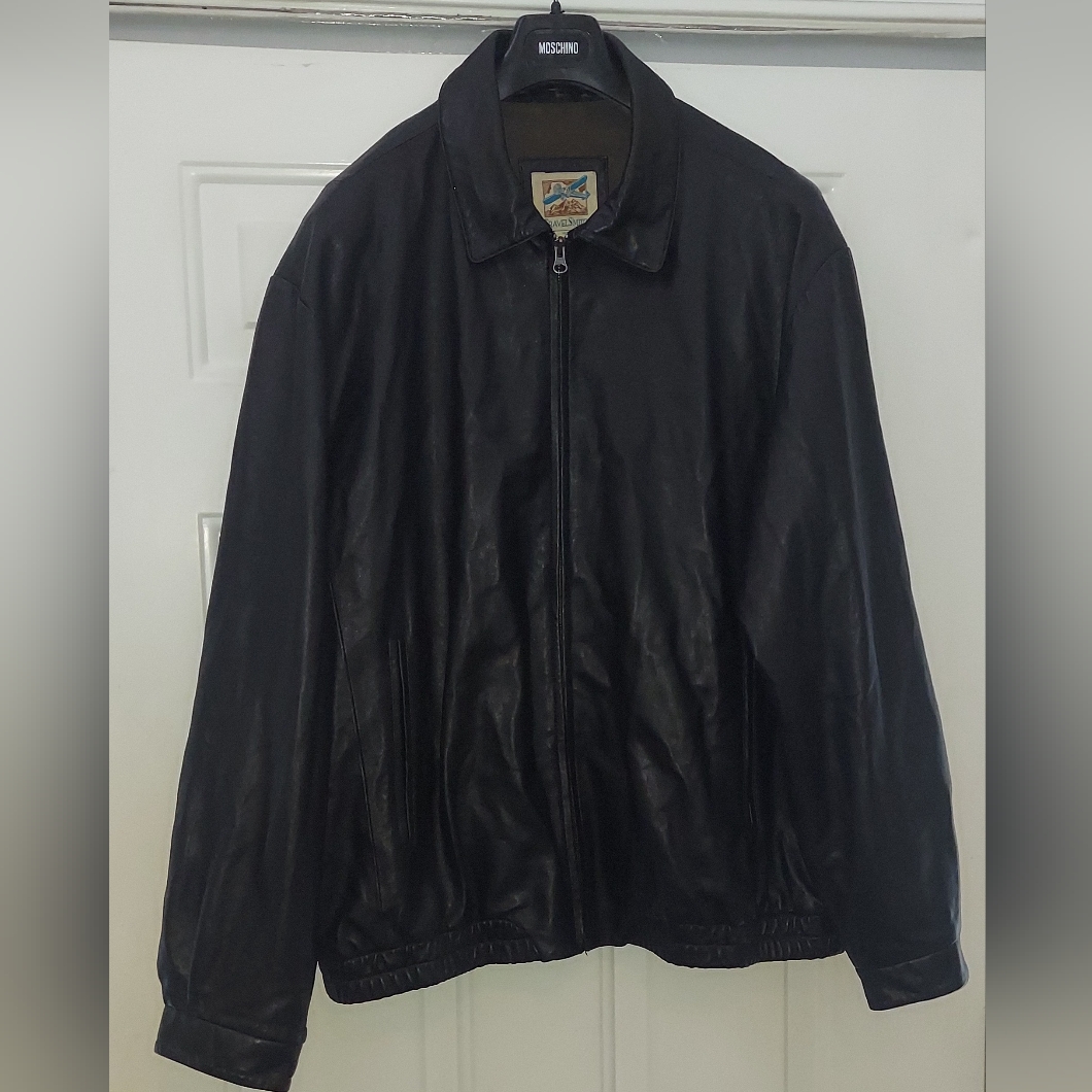 Travelsmith Men's Black Soft Buttery Leather Zip-Up Bomber Jacket Size Xxl